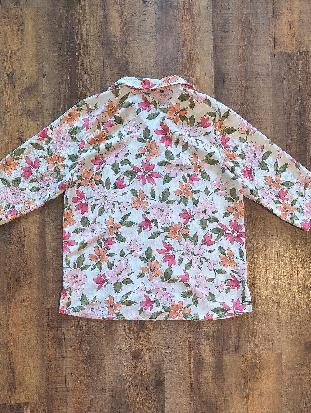 Bon Worth Multi Pink Orange Floral Collared Button-Down Blouse Office - Picture 7 of 8